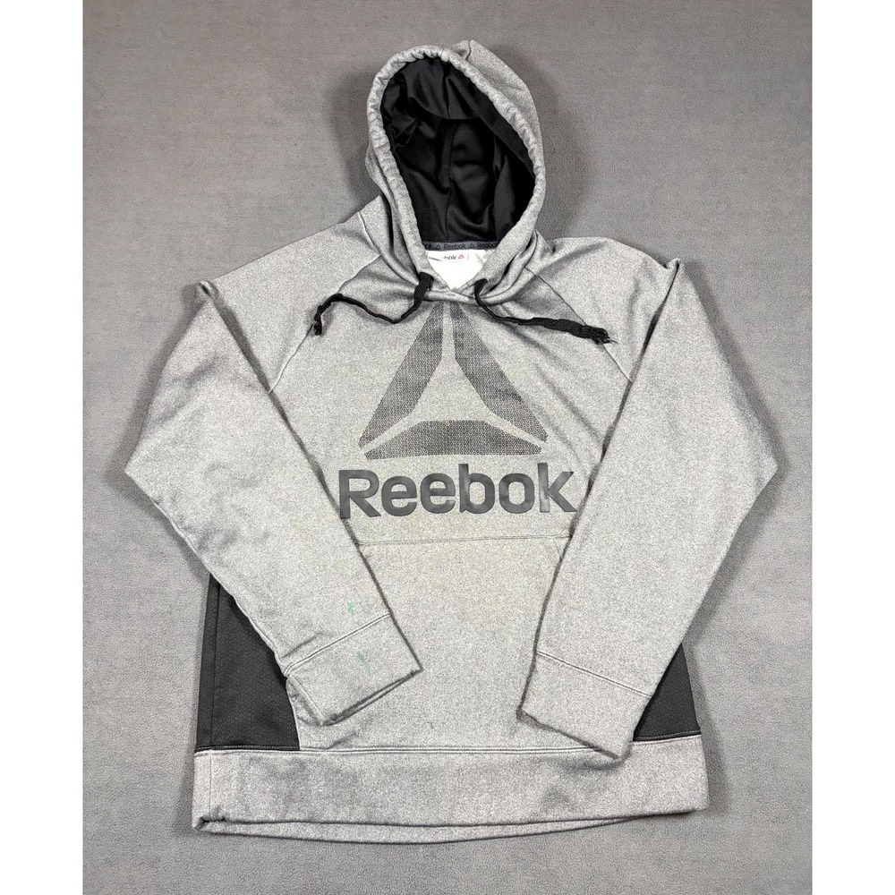 Reebok Hoodie Men Medium Gray Fleece Lined Raglan Sleeve Gym Training Athleisure